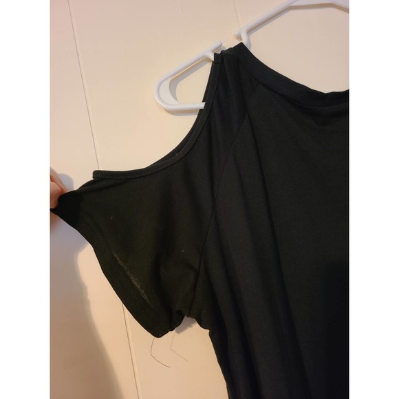 Black Handkerchief Top Women's Size XL V-Neck Cold Shoulder Cotton Blend (VA1) - Picture 2 of 6